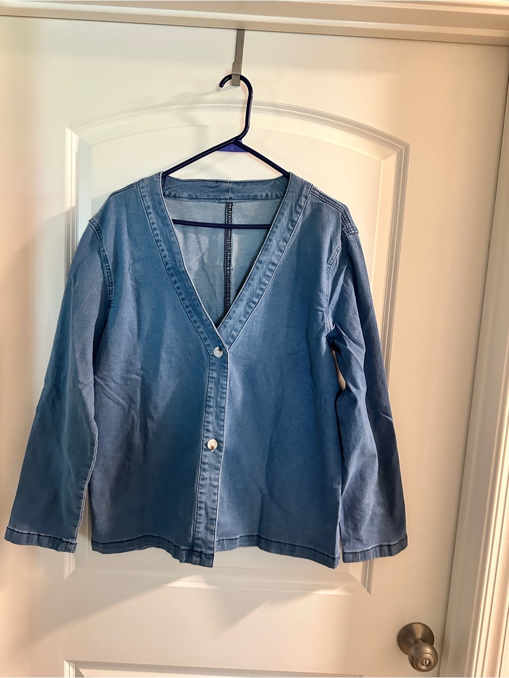 Women's Blue Denim Button-Front Jacket
